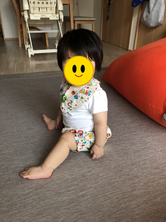 やんちゃっこパンツ　スタイ　かぼちゃパンツお揃い（ブルー） 5枚目の画像