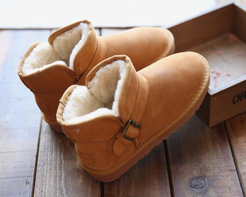 幅広］本革ふわもこムートンブーツ・つま先まるいショートブーツ