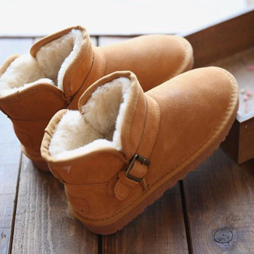 幅広］本革ふわもこムートンブーツ・つま先まるいショートブーツ