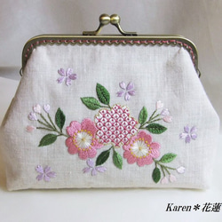 手刺繍【桜の花】のがま口ポーチ ～日本刺繍～ ポーチ Karen＊花蓮