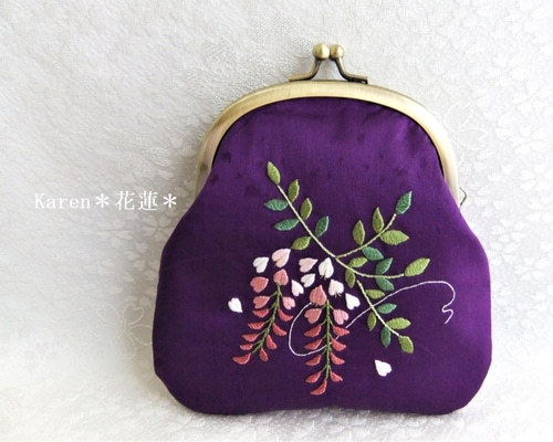 日本刺繍【藤の花】のがま口ポーチ ポーチ Karen＊花蓮＊ 通販