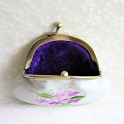 日本刺繍【紫陽花】絹のがま口ミニ財布・小物入れ　 ◆ライトグレー◆　 8枚目の画像