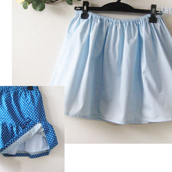 ショートスカート　ペチ付き　綿麻の水玉　セルリアンブルー 4枚目の画像