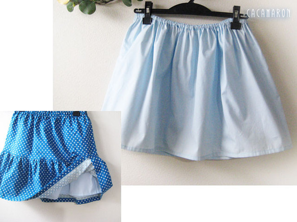 ショートスカート　ペチ付き　綿麻の水玉　セルリアンブルー 4枚目の画像