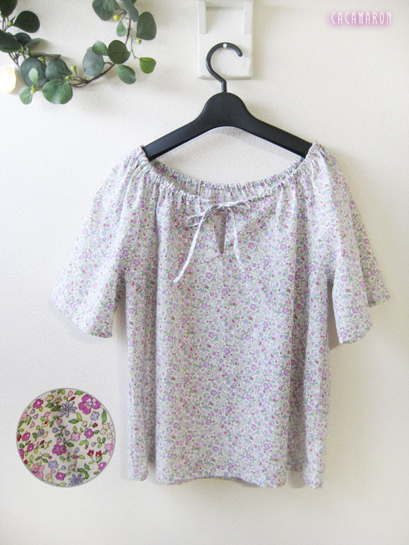 スラッシュ開きリボンブラウス 花柄 ピンク ブラウス アトリエ羊