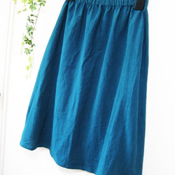 【送料無料】着丈が選べる綿麻ギャザースカート 青緑　【受注】 3枚目の画像