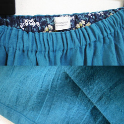 【送料無料】着丈が選べる綿麻ギャザースカート 　ターコイズ　【受注】 3枚目の画像