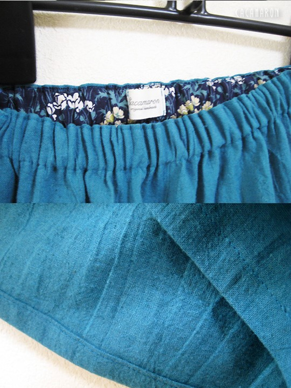 【送料無料】着丈が選べる綿麻ギャザースカート 　ターコイズ　【受注】 3枚目の画像
