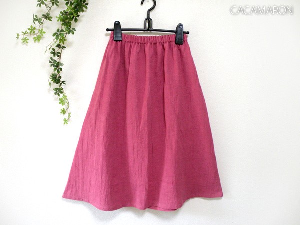着丈が選べる綿麻ギャザースカート ローズピンク　【受注】 4,650円