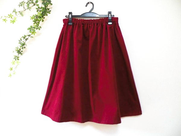 着丈が選べるコーデュロイギャザースカート ワインレッド　【受注】