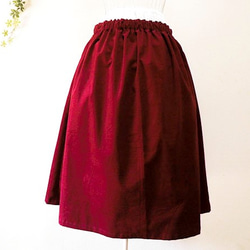 【送料無料】着丈が選べるコーデュロイギャザースカート ワインレッド　【受注】 2枚目の画像