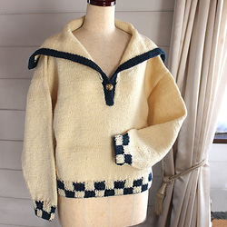 手編み　セーラーカラーのセーター　ポスター用作品　 1枚目の画像