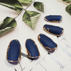 ジェルネイルチップ】A-100☆サイズ変更OK☆マットネイビー×ミラー