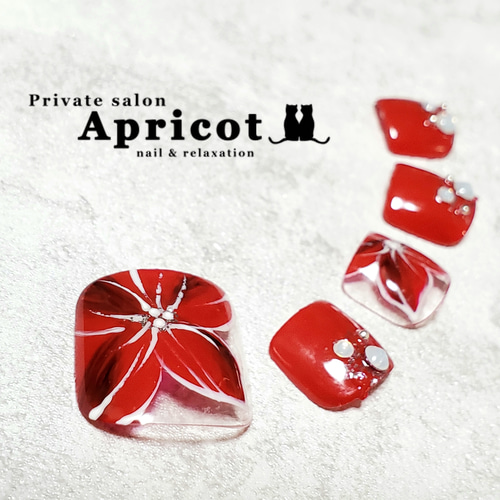 ジェルネイルチップ】B-87☆サイズ変更OK☆ハイビスカス風フットネイル