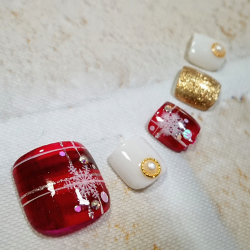 ジェルネイルチップ】B-31☆サイズ変更OK☆チェックフットネイル☆親指  