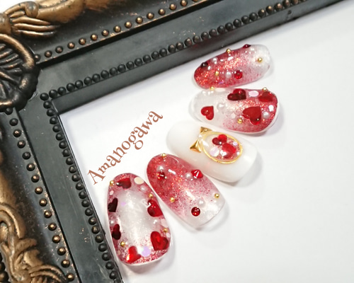 カラー変更、サイズ指定無料】ネイルチップ バレンタインネイル ハート