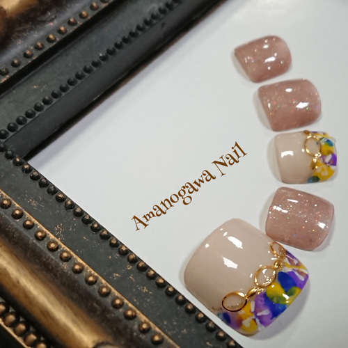 ジェルネイルチップ】B-41☆サイズ変更OK☆ニュアンスフットネイル  