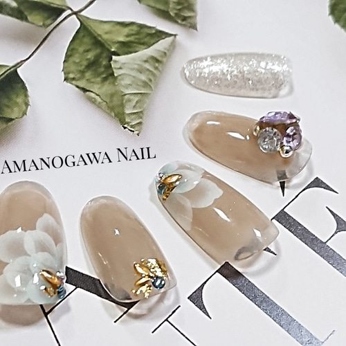 design59】韓国 ホワイトハートピクシーネイル ネイルチップ（つけ爪  