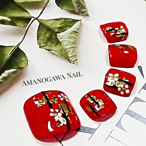ジェルネイルチップ】B-64☆サイズ変更OK☆和柄フットネイル☆親指のみ