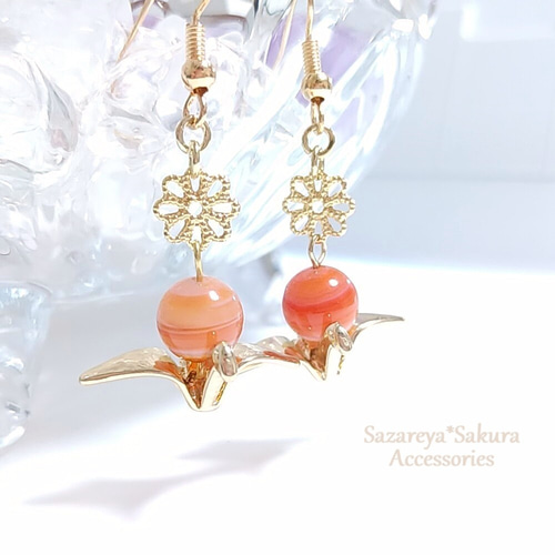 全32色♡鶴と天然石♡和風古風ピアス／イヤリング イヤリング