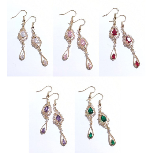 全5色＊姫系雫型ジルコニア＊ピアス/イヤリング イヤリング
