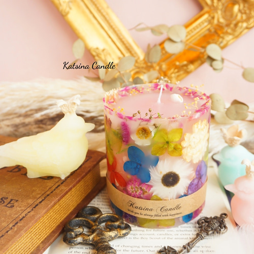 ピンクカーネーションのボタニカルキャンドルホルダーset （aroma wax  