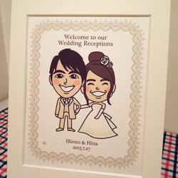 ゆる似顔絵】ウェルカムボード 6切 (画用紙/仕上がりA4サイズ程度