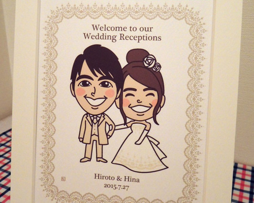 ゆる似顔絵】ウェルカムボード 6切 (画用紙/仕上がりA4サイズ程度