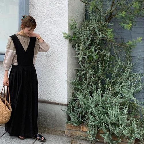 クロエ】ロングワンピース2wayリネンストライプ 紺色赤半袖40