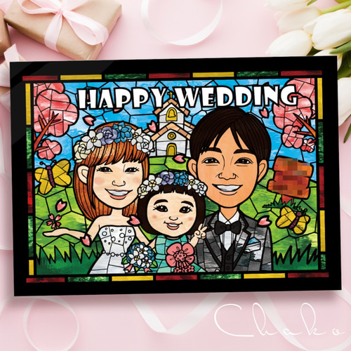 A4アクリル額装ウェルカムボード 似顔絵 筆文字 A4アクリル額装ウェルカムボード 似顔絵 筆文字