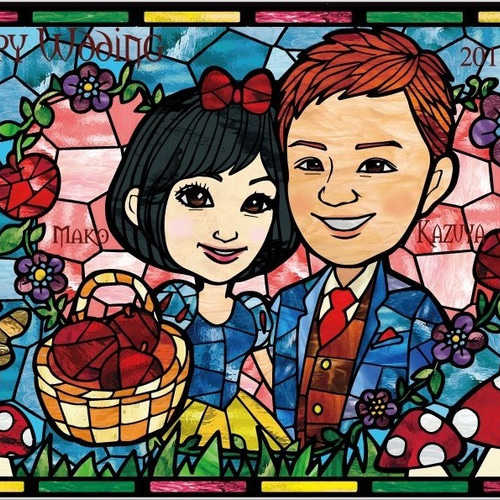 似顔絵ステンドグラス ウェルカムボード ウェルカムボード チャコ 通販