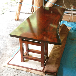 【大特価セール】ケヤキ一枚板ダイニングテーブル・座卓 摺り漆仕上げ【一点物】 3枚目の画像