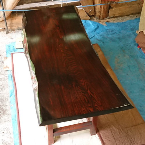 大特価セール】セン一枚板ダイニングテーブル・座卓 摺り漆仕上げ