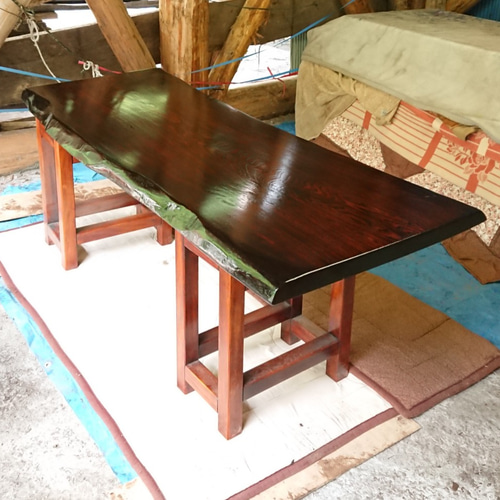 大特価セール】セン一枚板ダイニングテーブル・座卓 摺り漆仕上げ