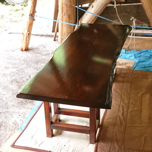 大特価セール】セン一枚板ダイニングテーブル・座卓 摺り漆仕上げ