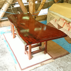 【大特価セール】セン一枚板ダイニングテーブル・座卓 摺り漆仕上げ【一点物】 2枚目の画像