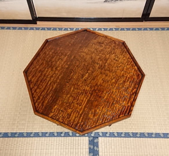 【送料無料】八角形の座卓 タモの木突き板 拭き漆仕上げ【八角形】 2枚目の画像