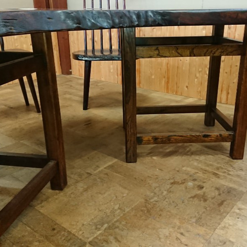 送料無料】変形ケヤキ一枚板ダイニングテーブル 拭き漆仕上げ【一点