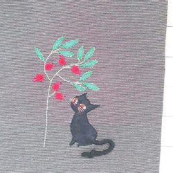 【再販不可】ブックトートバッグ　黒　黒猫　木を見上げる黒猫さん　レトロデザイン 3枚目の画像