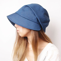 ピッコロフリー・デニム/フリーサイズ　ブルー　UV　たためる帽子　風に飛ばない帽子　 1枚目の画像