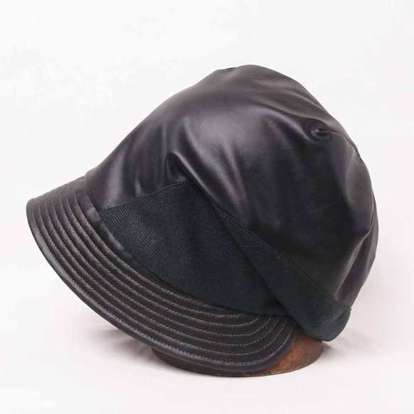 ピッコロフリー・フェイクレザー×フェルトウール・切替/フリーサイズ　ブラック　UV　たためる帽子　風に飛ばない帽子　 6枚目の画像