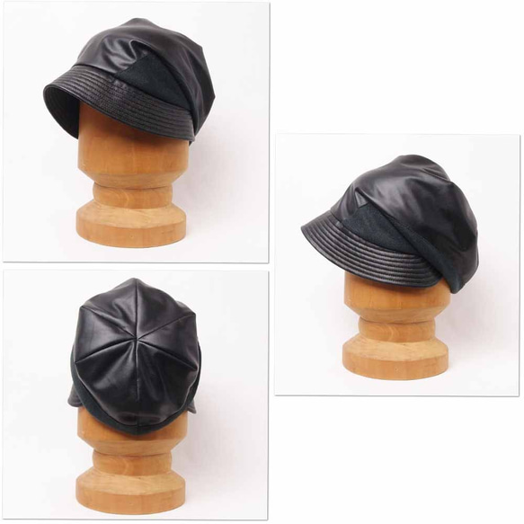 ピッコロフリー・フェイクレザー×フェルトウール・切替/フリーサイズ　ブラック　UV　たためる帽子　風に飛ばない帽子　 7枚目の画像