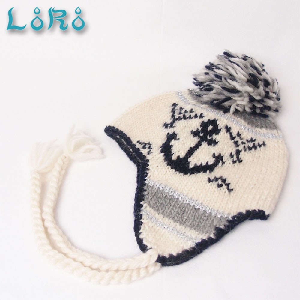 ボンボンニット帽・アンカー/ホワイト