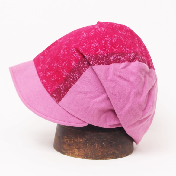 フレンチピッコロ・ウール・アシンメトリー/ピンク M,Lサイズ UV たためる帽子 風に飛ばない帽子　 6枚目の画像