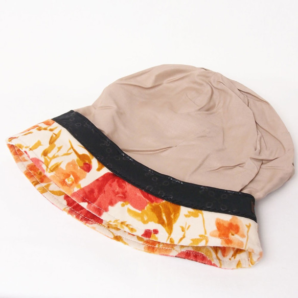 ピッコロ・ベロア・フラワー/オフホワイト S,Mサイズ UV たためる帽子 風に飛ばない帽子　 8枚目の画像
