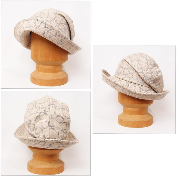 ピッコロオクトハット・リネン・ジオメトリー/フリーサイズ UV たためる帽子 風に飛ばない帽子　 4枚目の画像