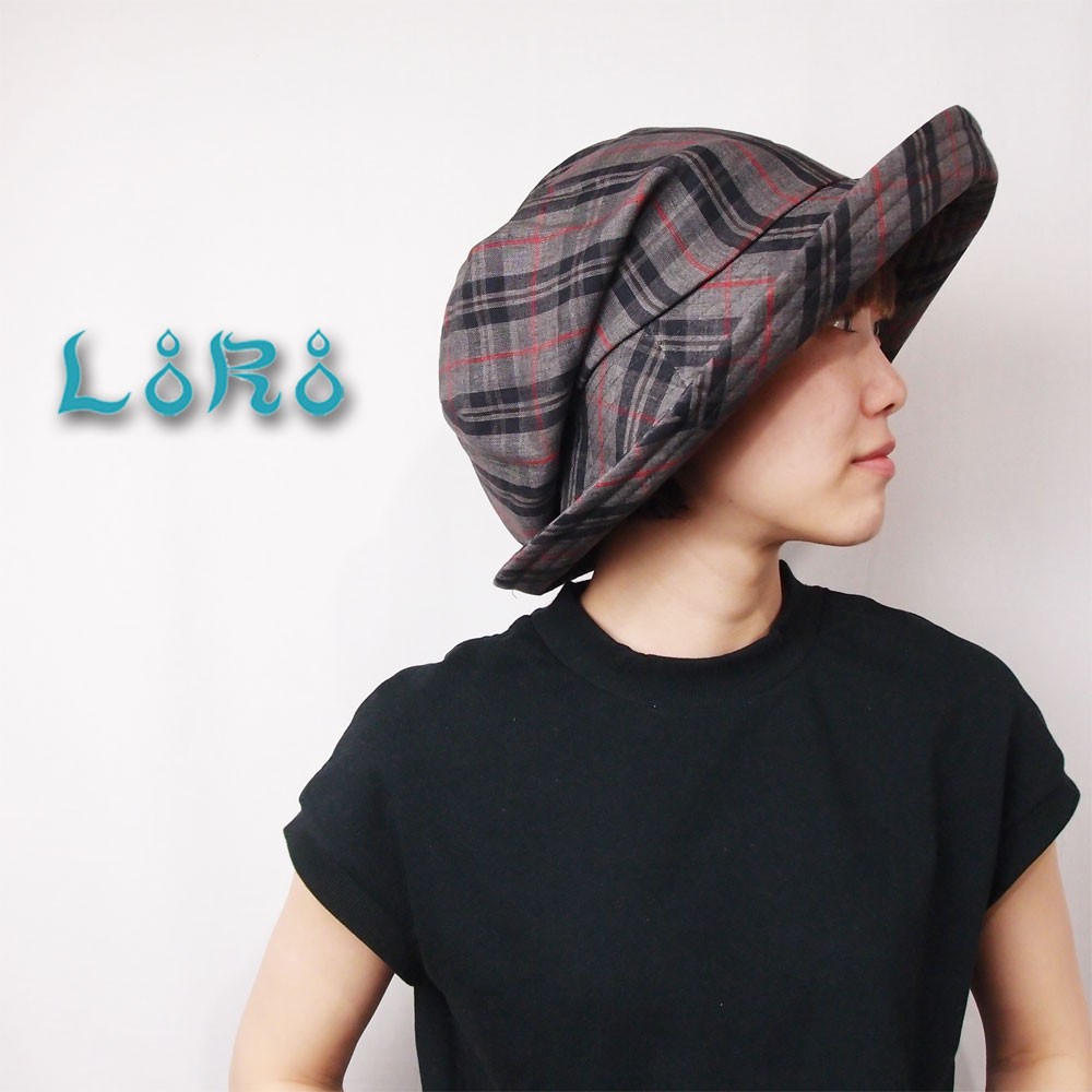 ピッコロオクトハット・リネン・チェック/フリーサイズ UV たためる帽子 風に飛ばない帽子