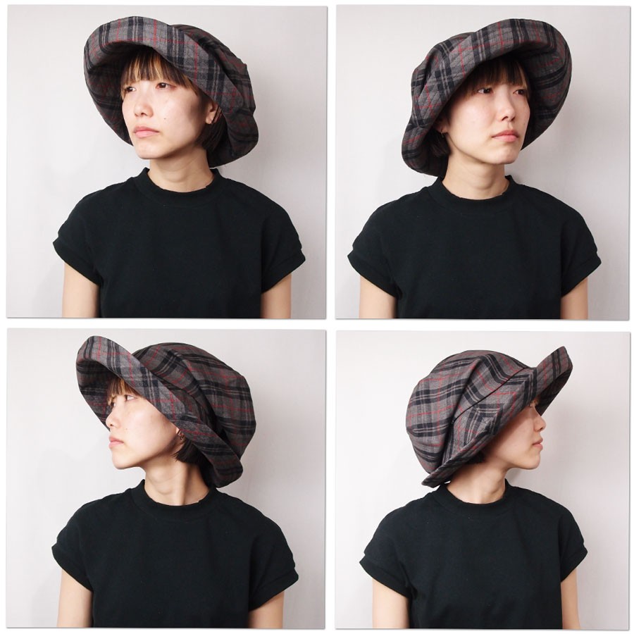 ピッコロオクトハット・リネン・チェック/フリーサイズ UV たためる帽子 風に飛ばない帽子