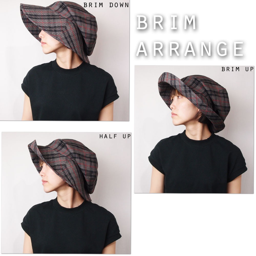 ピッコロオクトハット・リネン・チェック/フリーサイズ UV たためる帽子 風に飛ばない帽子