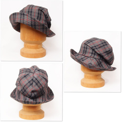 ピッコロオクトハット・リネン・チェック/フリーサイズ UV たためる帽子 風に飛ばない帽子　 4枚目の画像